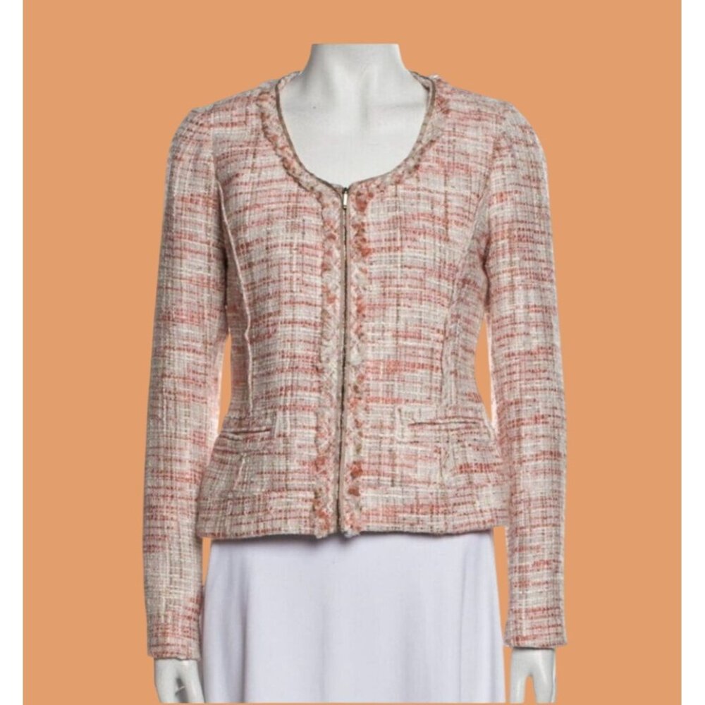 Cynthia Rowley Tweed Jacket with Fringe Detail Front Closure Fully Lined Size M